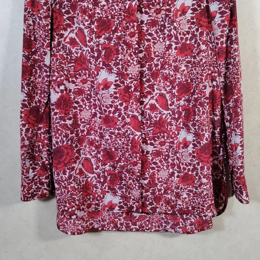 7131 Tory Burch red and burgundy floral L/S silk blouse 8